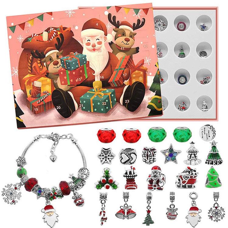 Creative DIY Christmas Santa Claus Necklace Bracelets Countdown 24 Day Calendar Surprise Christmas Decorations Hand Jewelry