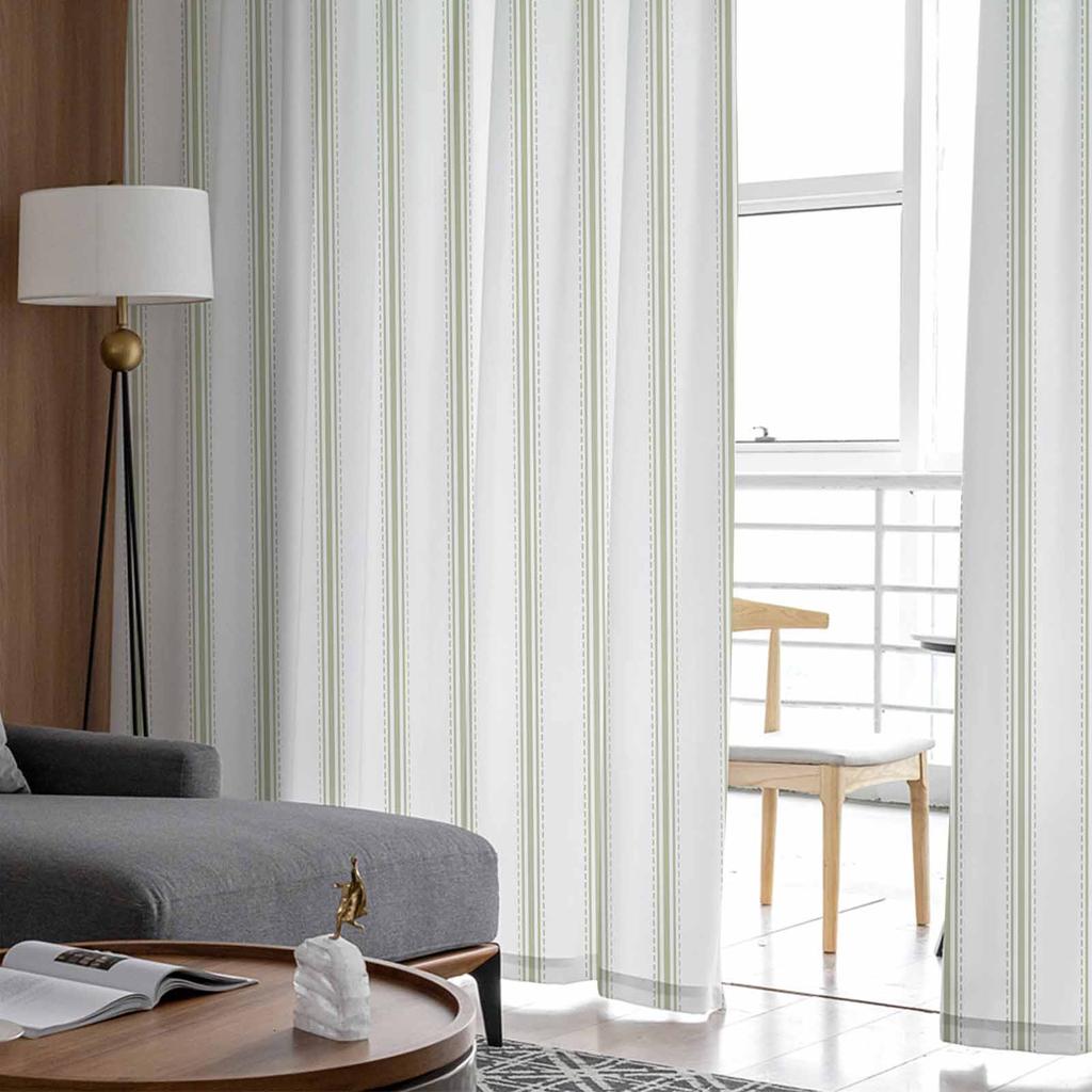 Striped Sage Green Sheer Curtains for Kids Bedroom Living Room Voile Window Curtains Tulle Drapes