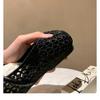 Sheepskin version~ Grape mother same hollow woven fishing net shoes women's French square head flat bottom one word with shallow mouth single shoes