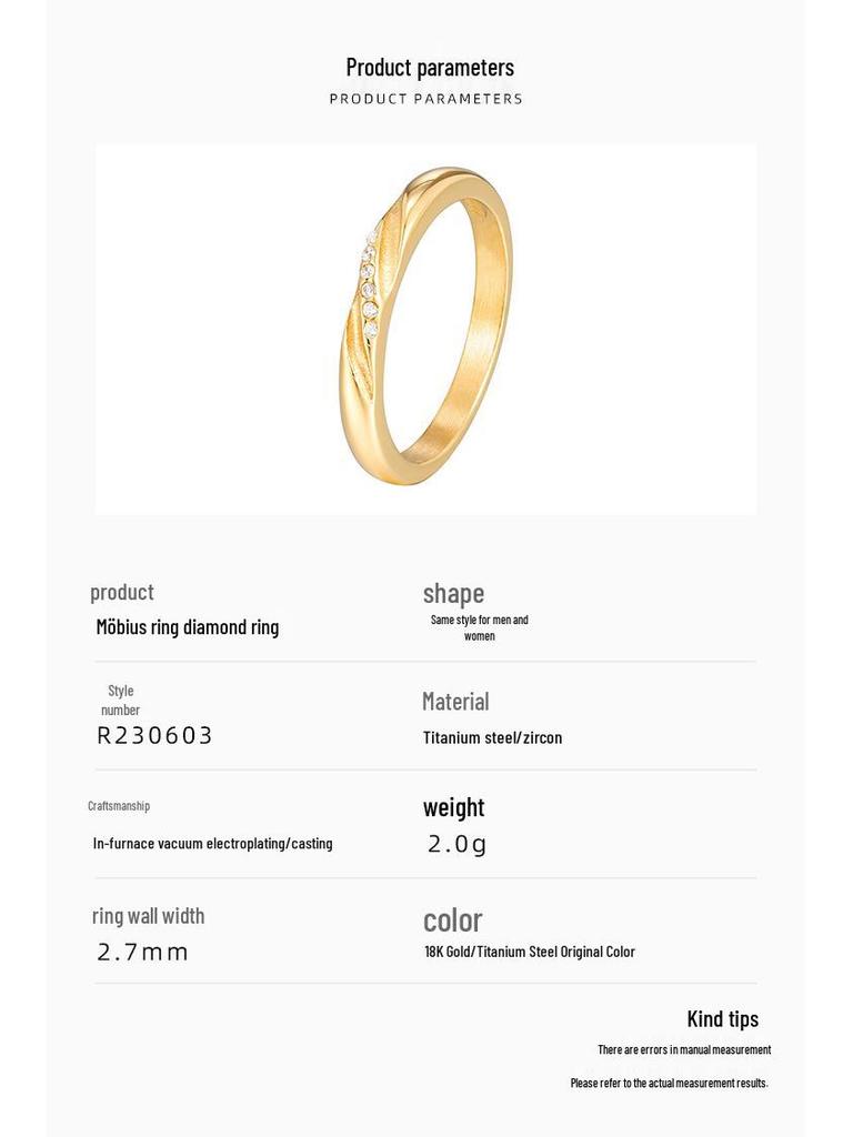 Pierścionek Möbius z diamentami z 18-karatowego złota: Luksusowa damska biżuteria ze stali tytanowej, nieblaknąca.