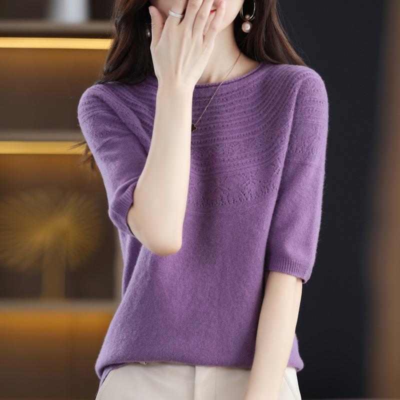 Women Knit T-shirt 100% Wool MODERN NEW SAGA Summer Knitted Shirt Short Sleeve Tees O-neck Pullover Knit Tops