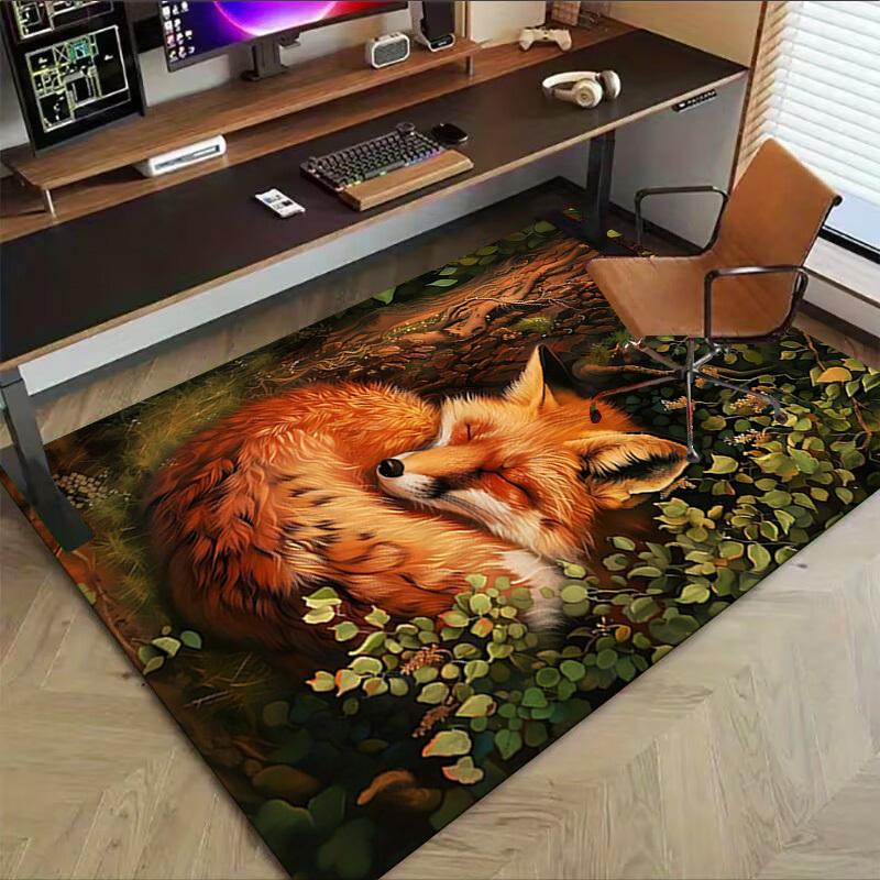 1 Stück Fuchs Wald rutschfester Boden Teppich Kompatibel für Büro & Wohnzimmer & Schlafzimmer & Esszimmer - Flach- Weich & Muster, Lebendige Farben-W251