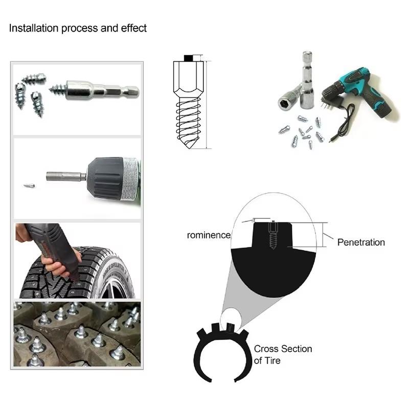 50/100pcs Universal Tire Studs Screws Nails Wheel Tyre Snow Spikes Set Anti-Slip Anti-Ice for Electric Scooter Truck Motorcycle