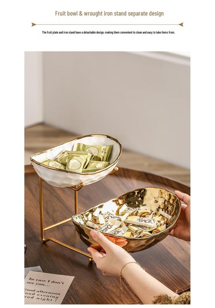 Elegant Multi-Layer Ceramic Fruit Bowl with Electroplating - High-Value Dried Fruit Storage Rack