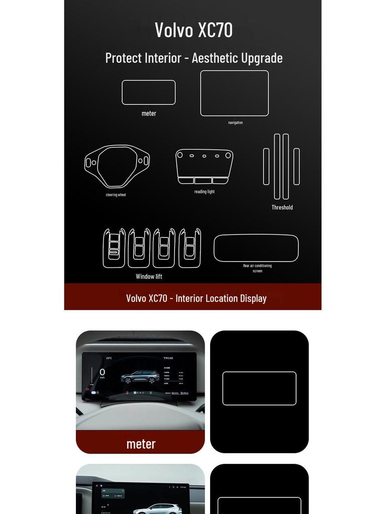 2026 Volvo XC70 Tempered Glass Protector for Navigation Screen, Console, and Rear AC Trim.