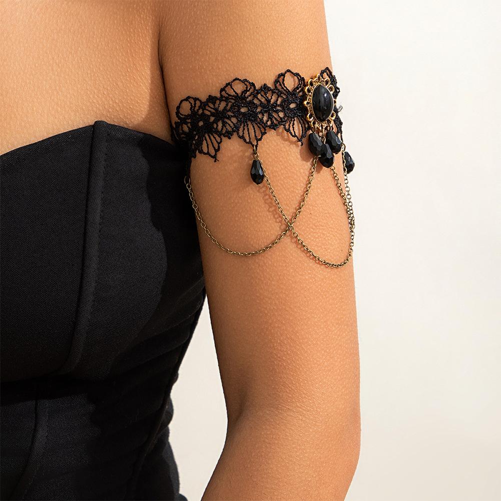 Black Lace Crystal Pendant Arm Bracelet For Women Gothic Tassel Cuff Bangle Fashion Jewelry Party Female Accessories Gift