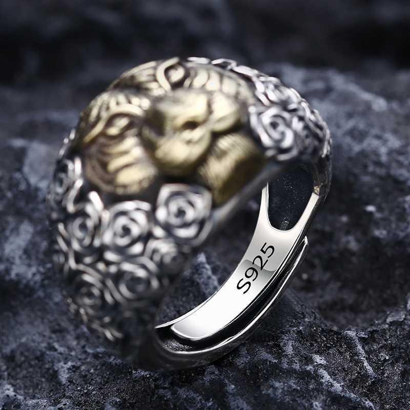 Mens Adjustable Open Ring With Bold Tiger Head Design Sterling Punk Rock Statement Finger Fashion Forward