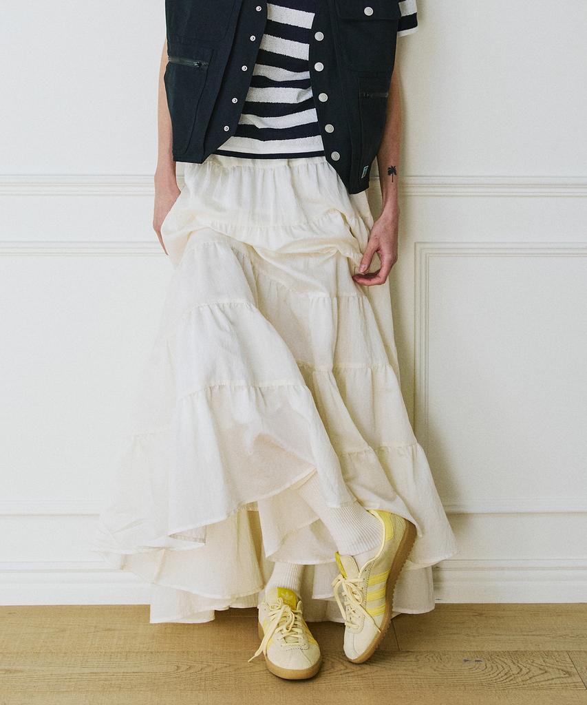 Green Butter Cancan Ruffle Long Skirt (Cream)