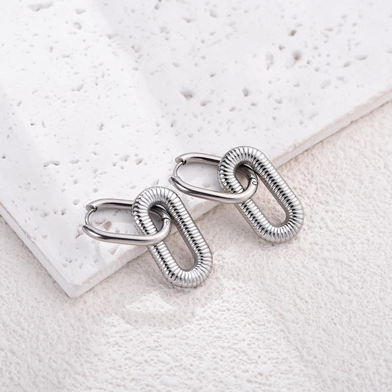 Classic Stainless Steel Double Loop Design Hoop Earrings For Women Geometric Oval Punk Hip Hop Gold Silver Color Huggie Jewelry