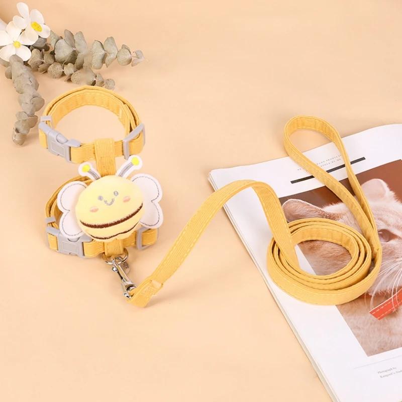 ins Cat Harness Leash Collar Set Adjustable Cartoon Bee Double Layer Dog Harness for Small Medium Pet Collar Leash Outdoor Walking
