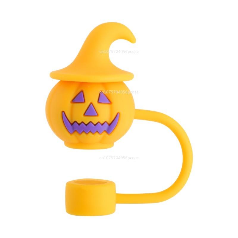 Cartoon Pumpkin Ghost Silicone Straw 8-10mm Straw Covers for Cup Drinking Dust Cap Straw Tips Cover Halloween Cup Accessories