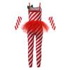 Girls Christmas Candy Cane Costume Sleeveless Striped Tulle Peplum Jumpsuit Santa Claus Dancewear Arm Sleeves
