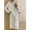 Hooded Single-breasted Pullover Sweater Skirt Women's Autumn and Winter New Lazy Loose Large-size Knitted Dress