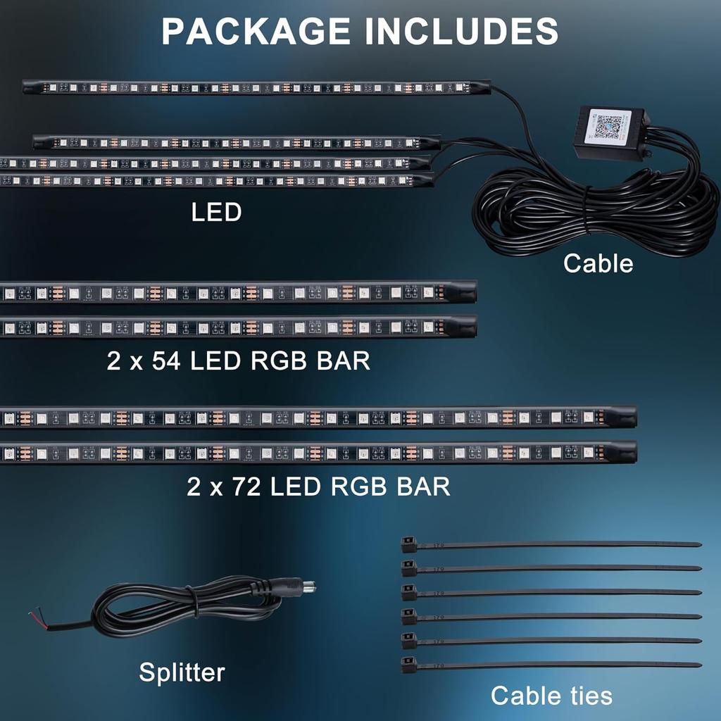 Underglow LED Lights For Cars - 4PCS RGB Neon Light Kit With 252 LEDs, Bluetooth APP Control, 8 Colors/Music Sync, Waterproof PVC Strips For Cars,
