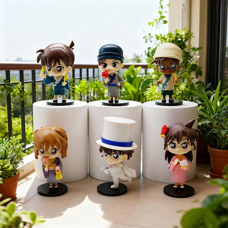 The Action Figure PVC Model 6pcs/set Anime Detective Conan kawaii Mini Sitting posture Toys Doll Desk Decor Collectible Gifts