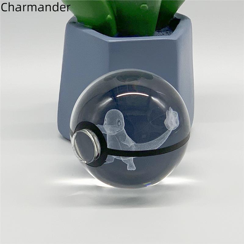 5cm  3D Crystal Ball Pikachu Eevee Mewtwo Carving Model LED Color Light Base Children's Gift Fans Toy Birthday Gift