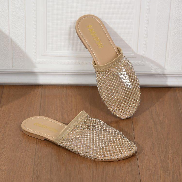 Fashion Women Slippers 2025 Summer New Women Round Head Sandals Hot Water Diamond Flats Home Slippers Slides Women Zapatos De Mujer