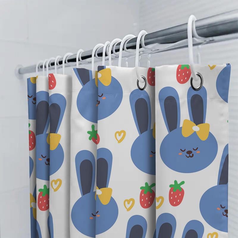Entzückender blauer Hase Duschvorhang Badezimmer Dekoration Kinder Cartoon Design Wasserdichtes Gewebe Für Heim Badezimmer