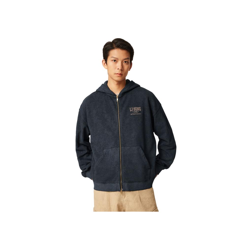 Li-Ning Casual Comfortable Simple Loose Versatile Hooded Cardigan Sweatshirt Unisex sweatshirt Black AWDVC13-5