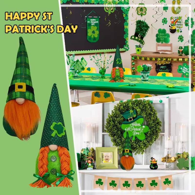 2Pcs Clover Faceless Doll Decoration St. Patrick'S Day Party Decoration Irish Green Clover Faceless Doll Festival Ornaments