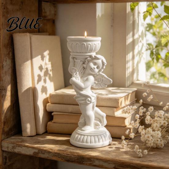 Modern Minimalist Home Accents Retro Angel Candle Holder Cupid Roman Column Stand Vintage Statue Decor Figurine Decorative Candlestick for Wedding,