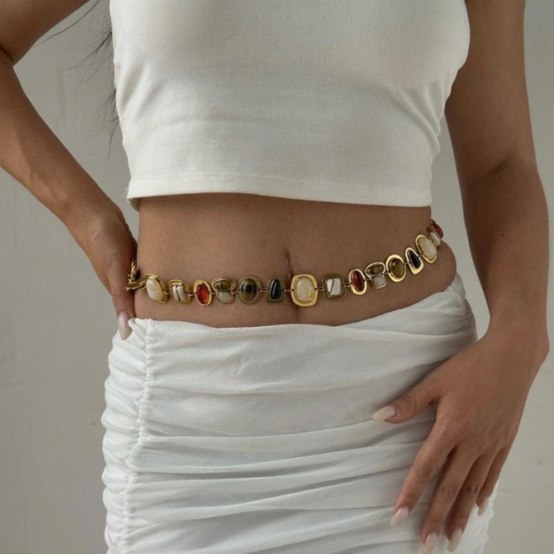 Vintage Gold Plated Resin Stones Necklace for Women Exaggerated Boho Ethnic Irregular Geometric Metal Choker Collar Jewelry Gift