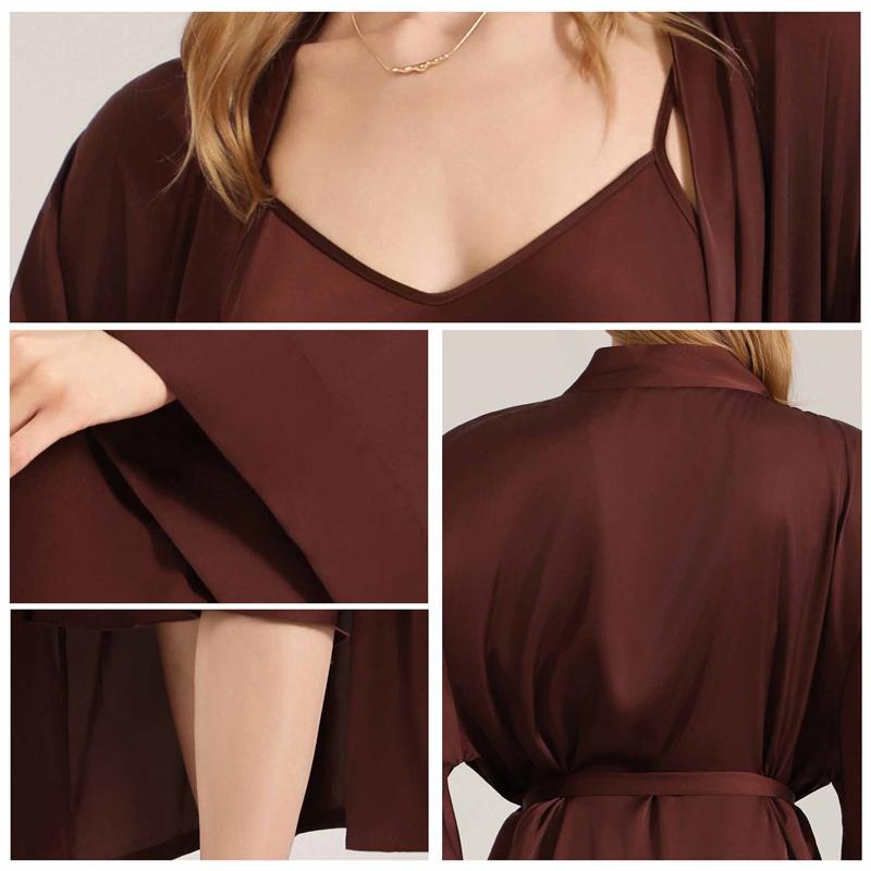 Luxury Satin & Chiffon Sleepwear Set Elegant  Comfortable Sexy Sleeveless Dress + Robe 2-Piece Pajama Loungewear Set
