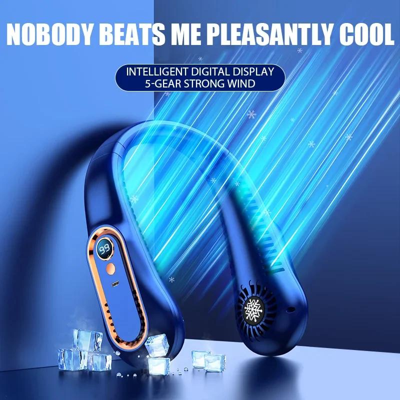 Ventilador de cuello colgante con pantalla Digital, Ventilador de potencia sin aspas, Mini Enfriador de aire portátil, ventiladores eléctricos recargables por USB