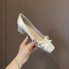 Beautiful Xiuhe Bridal Shoes Wedding Shoes Women's Square Head Thick Heel Medium Heel Single Shoes Silk Bow Red Shoes