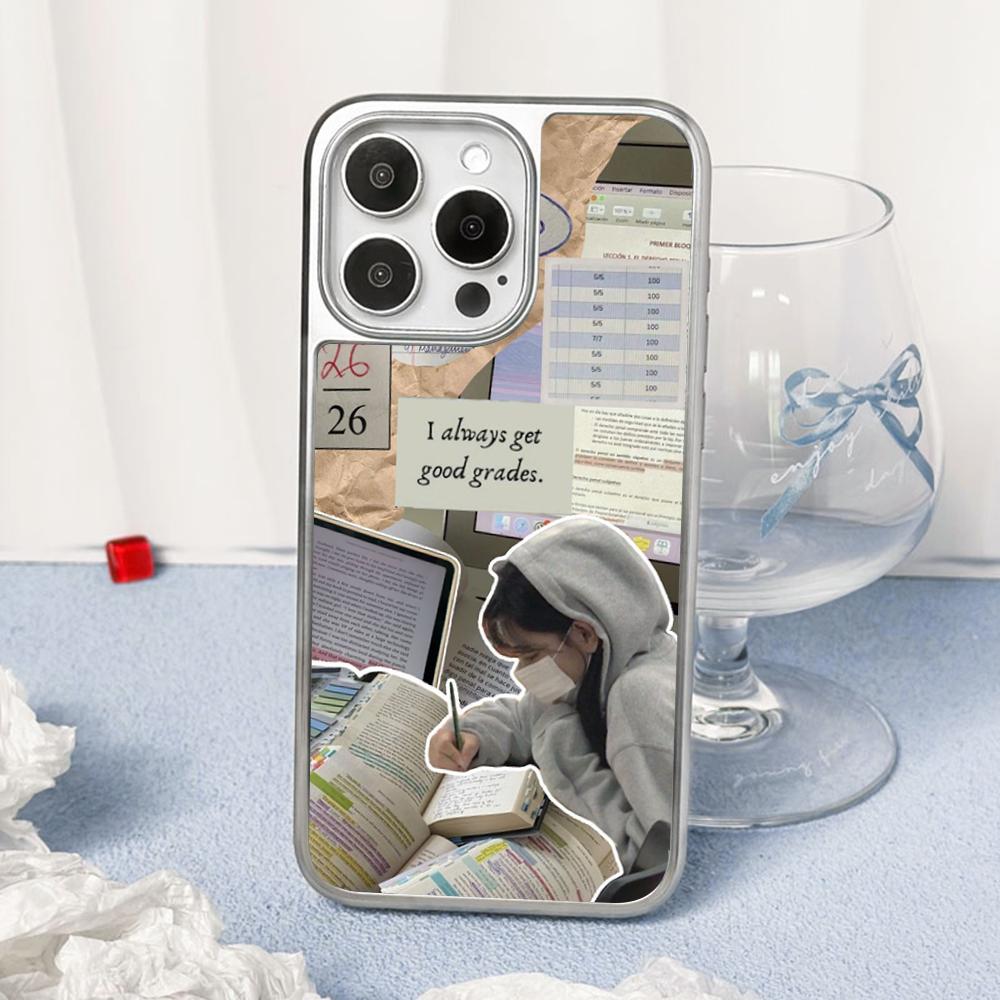 Studiennoten Mode Glück Poster Handyhülle für iPhone 16 15 14 13 12 11 Pro Max Schafsleder Silberrand Schutzhülle