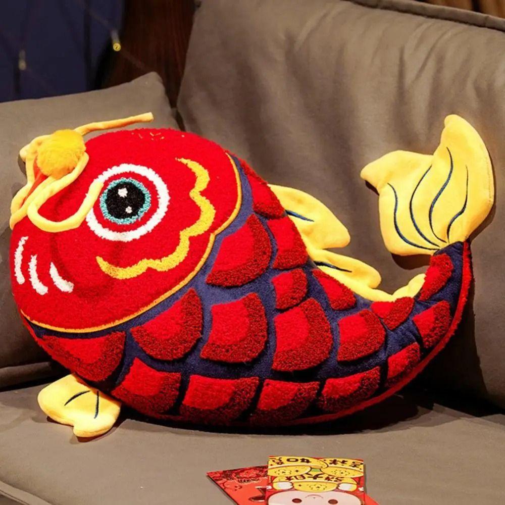 New Year Gold Ingot Plush Cushion Dancing Lion Koi Fish Embroidery Pillow Party