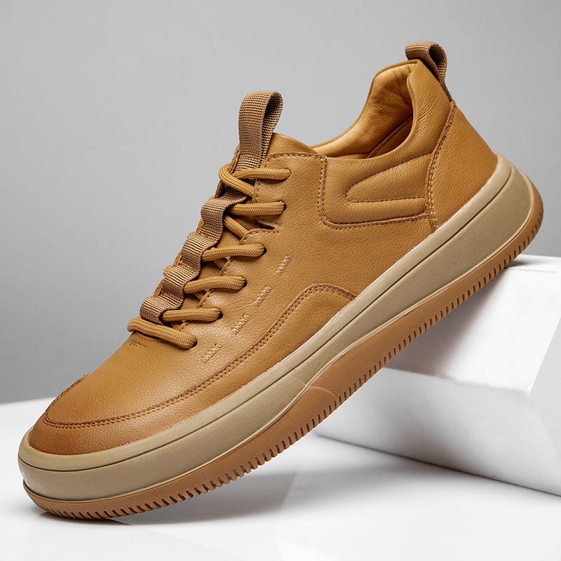 Autumn Leather Men's Sports Shoes Trendy Versatile Wide Head Leather Shoes Platform Non-slip Casual Board Shoes Men Clown