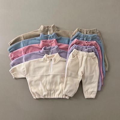 Conjunto Deportivo de Forro Polar Multicolor para Niños de Otoño - Cuello Alto, Dos Piezas, Ropa Exterior para Bebé