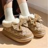 Butterfly knot cotton slippers with plush insulation for autumn and winter, thick soled anti slip cotton shoes