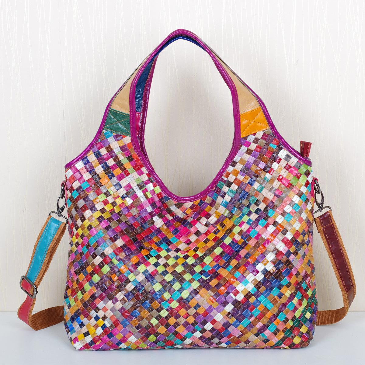 

Leather Woven Bag Color Hand-Woven Personalized Leisure Travel Handheld Messenger Women S Bag Straw Women S Bag різнокольоровий