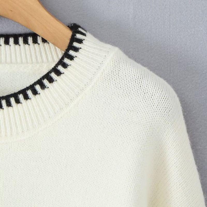 Kaslead New Women clothes Western Style Fashion Loose Contrast Color Pullover Long sleeve Sweater