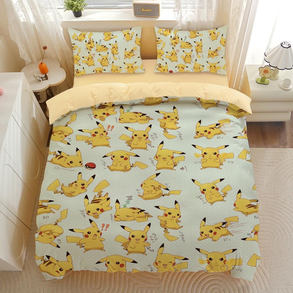 Anime Gengar P-Pokemon Steppdecke Bettbezug Kissenbezug 3D Gedruckt Pikachu Bettwäsche Set Kinder Bettbezug Mädchen Jungen Urlaubsgeschenke