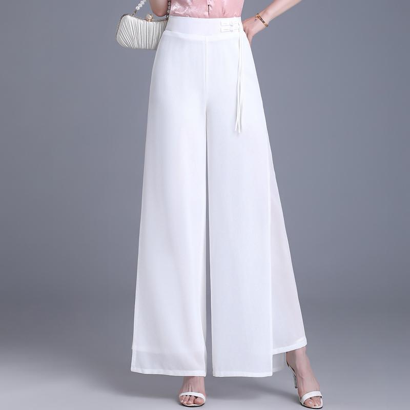 Elegant Summer Chiffon Wide Leg Pants Women Fashion Summer High Waist Pants Vintage Clothes