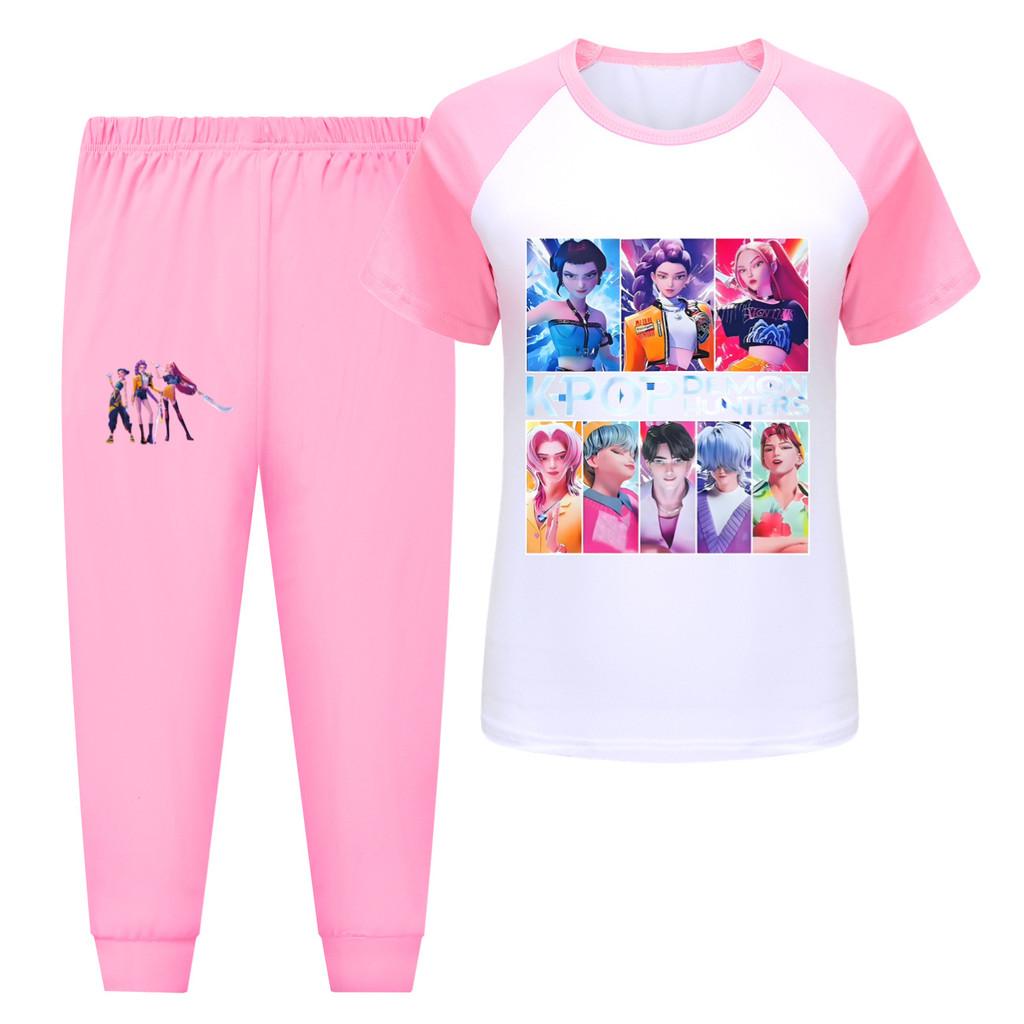 

4855 Kids Girls Rumi Zoey Mira Hunters Print T-shirt Pants Trouser Clothes Set 170cm розовый