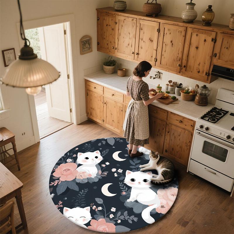 Flat Style Cat,Round Area Rug,Carpet Rug for Living Room Bedroom Sofa Playroom Decor,Non-slip Floor Mat