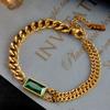 Fashion Simple Luxury Light Gold-Plated Titanium Steel Chain With Diamonds Rectangular Green Diamond Double Chain Simple Square Bracelet Female