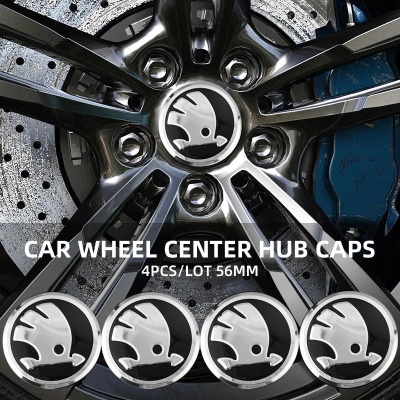 Car Sticker 2026 Hot 4Pcs Car Wheel Hub Center Caps Stickers Rim Badge Cover For Skoda Octavia Fabia Rapid Superb Yeti Enyaq Kod