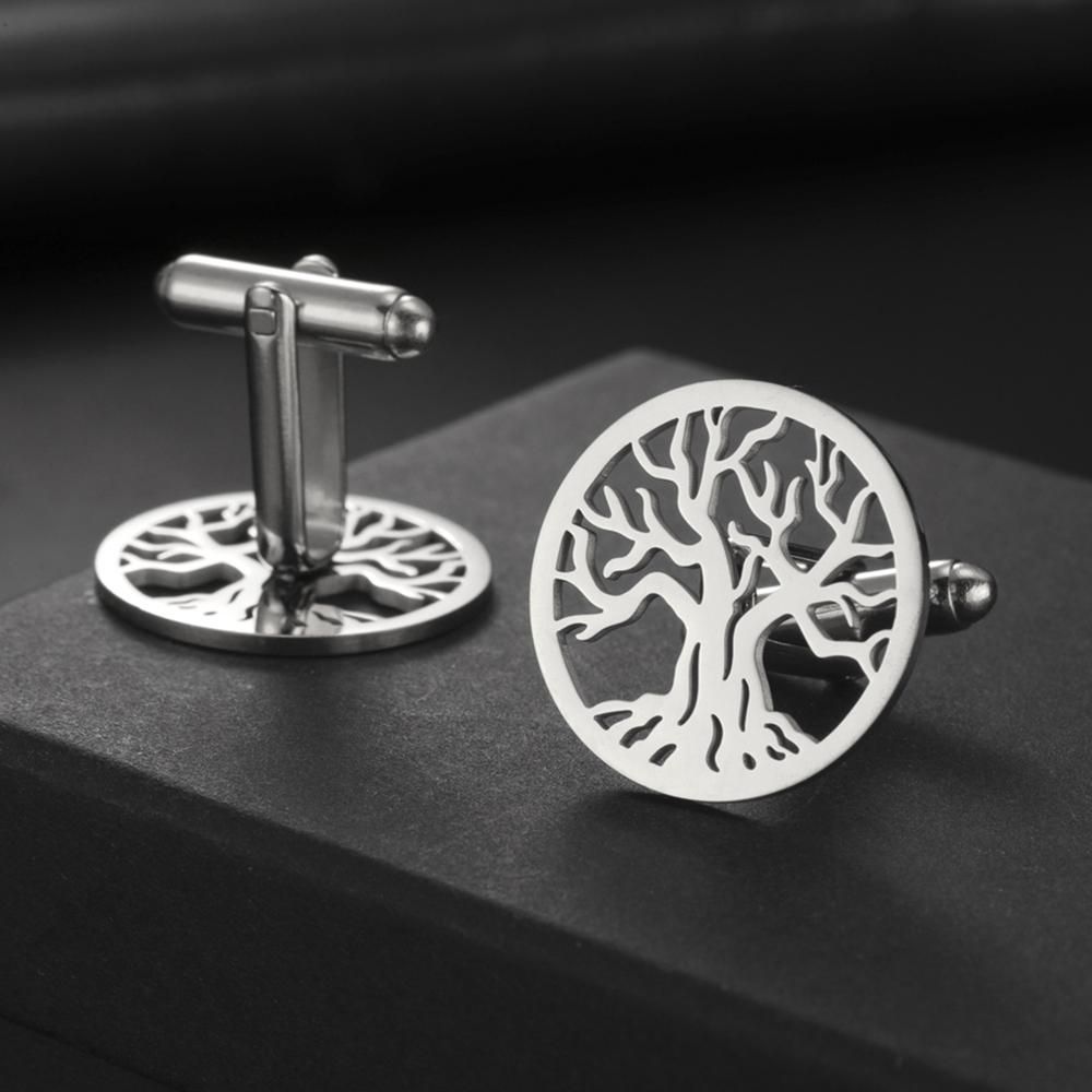 My Shape Tree of Life Cuff Links for Men Wedding Banquet Groom Business Suit Shirt Round Men's Cufflinks Stainless Steel Jewelry
