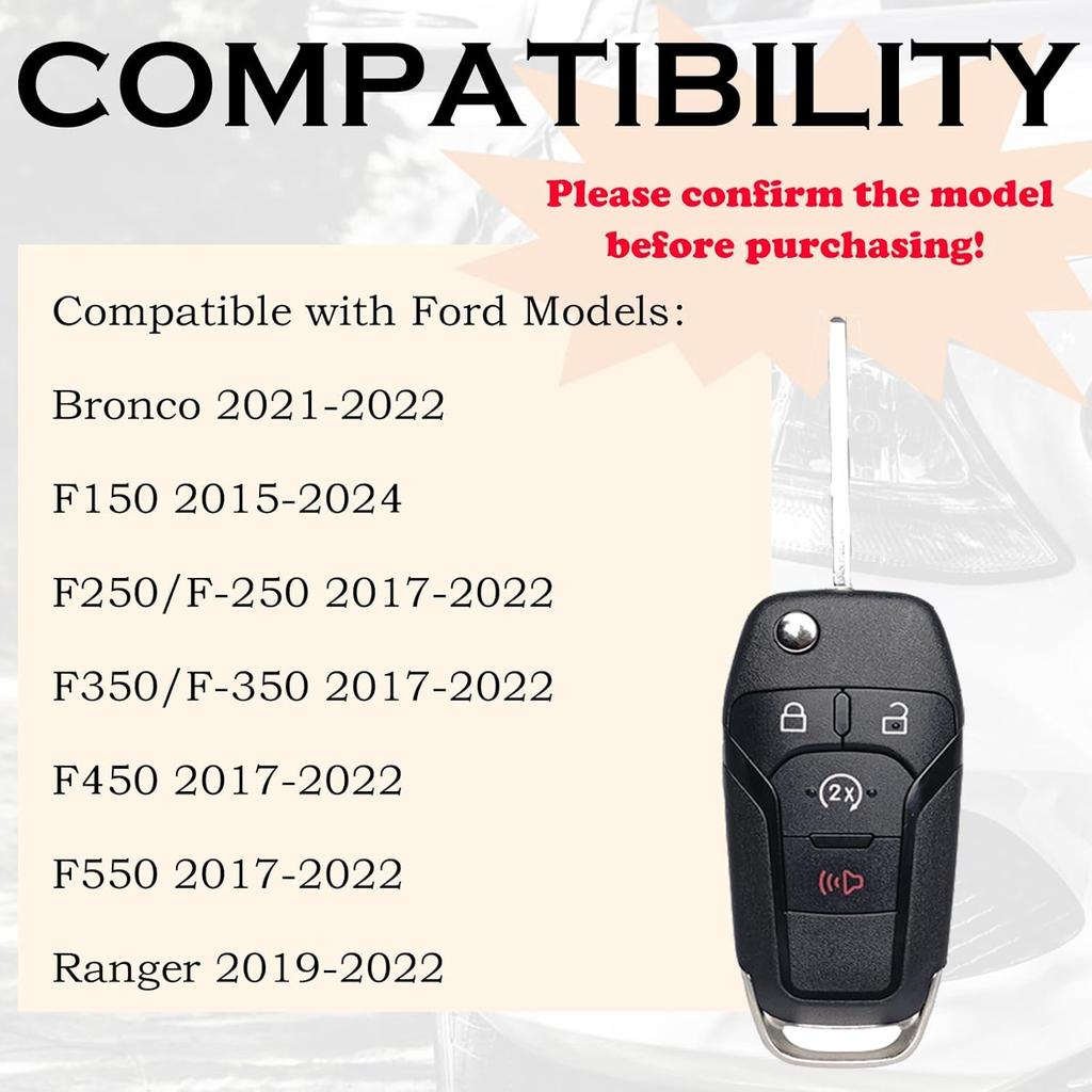 Remote Start Control Flip Key Fob Replacement Fits for Ford F-150/F150 2015-2024 F250 F350 2017- Ranger - Bronco - Keyless Entry Remote Control