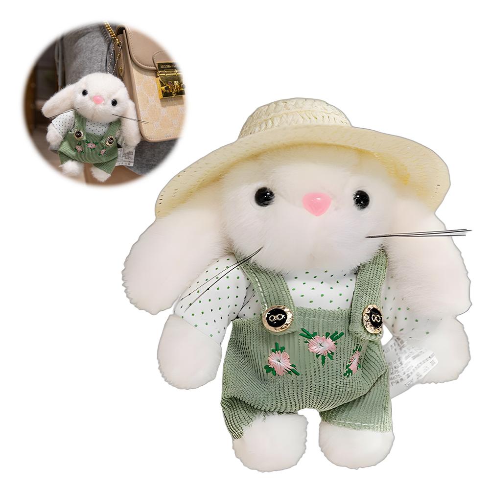 14cm Gardener Rabbit Plush Toy Cute Pastoral Style Teddy Rabbit Doll Kawaii Handmade Bag Pendant Keychain Home Decor Kids Gift