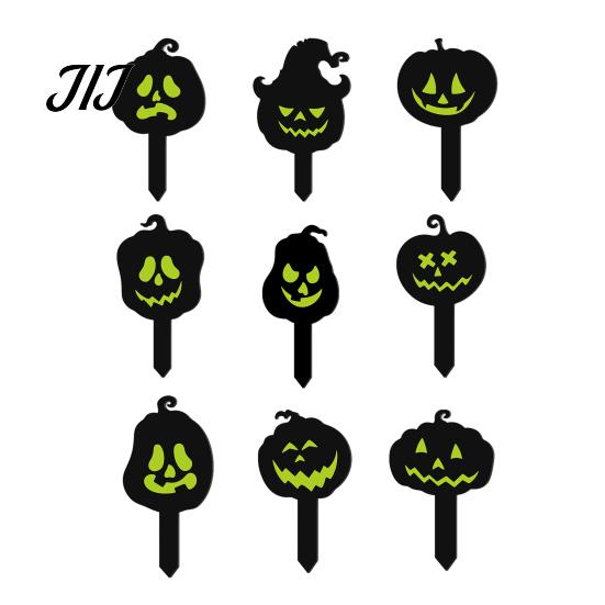 Acrylic Festival Props 9Pcs Halloween Pumpkin Ghost Garden Stake, Lighted 2D Yard Decor Festive Patio Lawn Ornaments for Path, Spooky Outdoor