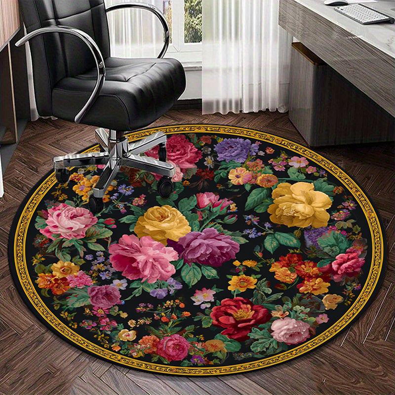 Floral Elegance In Pink Roses round carpet Chair cushion Round Entryway Rug, Soft Round Rugs for Living Room, Bedroom, Circle Carpet decor gifts