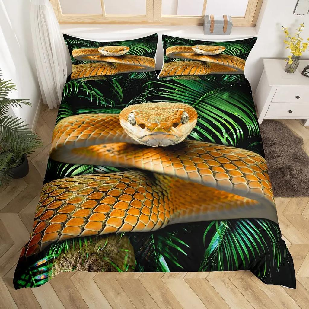 Snake Warm Comforter Cover Set for Children Kids Young Boys Tens Snake Soft Duvet Cover Reptile Print Beding Set Animal Comfortable Quilt Cover Beding