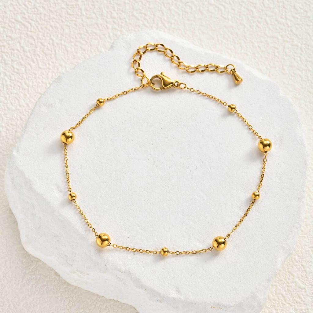 Vnox Stainless Steel Small Beads Anklets, Simple Gold Color 21-26cm Adjustable Chain Foot Bracelet, Fashion Jewelry Gifts