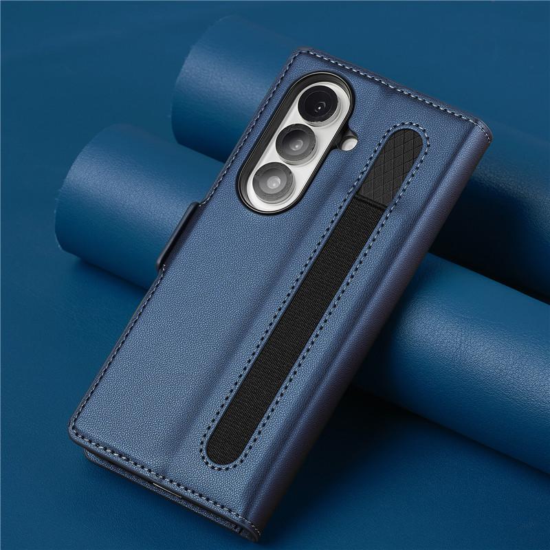 

Роскошный кожаный кошелек-книжка для карт для Samsung Galaxy Z Fold 7 Fold6 Fold5 Fold 4 Fold 3 Магнитная обложка-книжка с отделениями для ручек Z Fold 3 синий